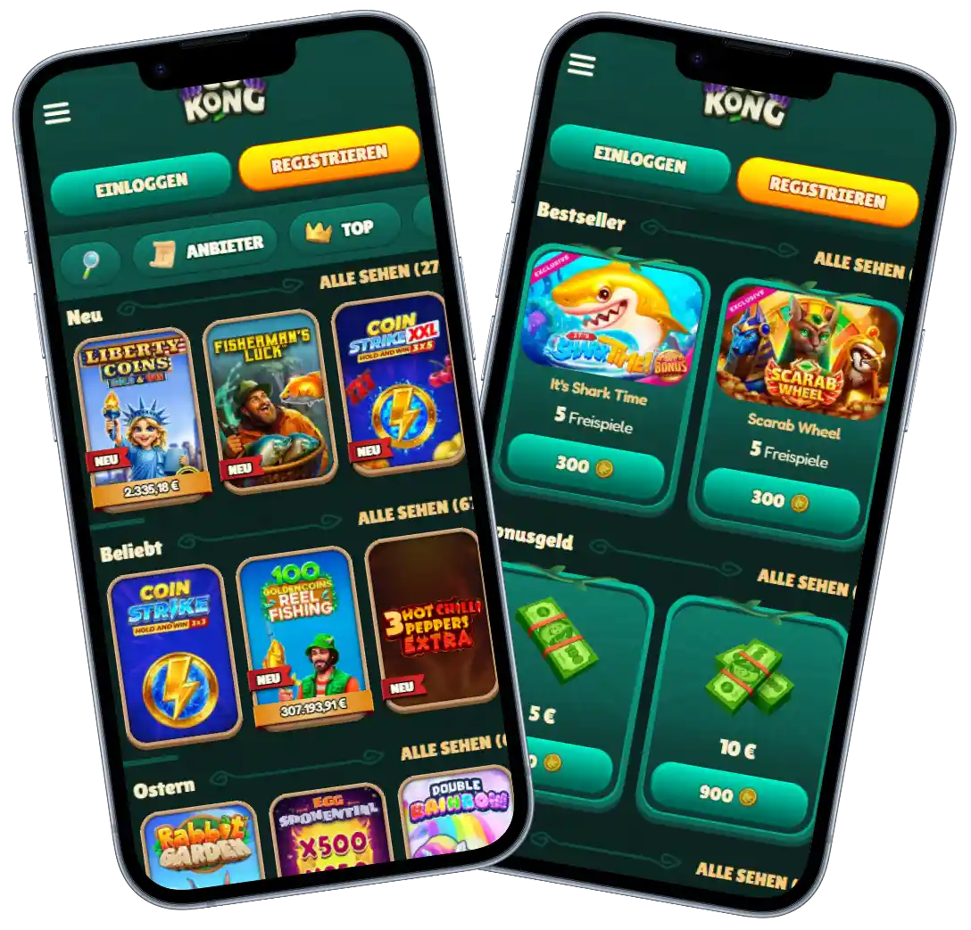 GoKong Casino mobile Version mit Slot Spiele Lobby und Bonus Angeboten auf Smartphone
